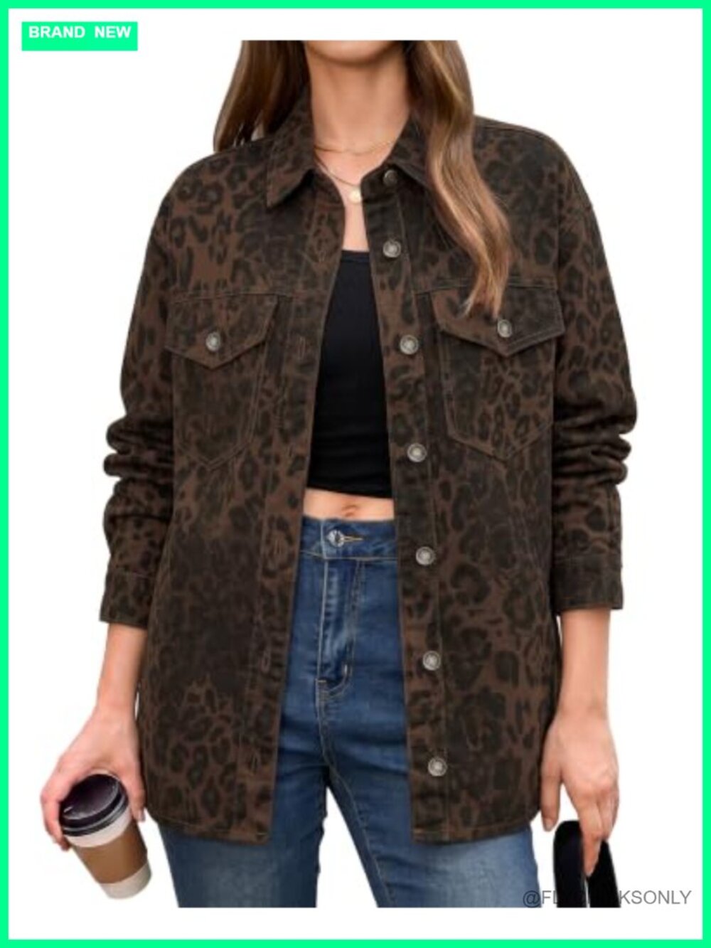 Leopard Print Oversized Denim Shacket Button Down Jean Jacket